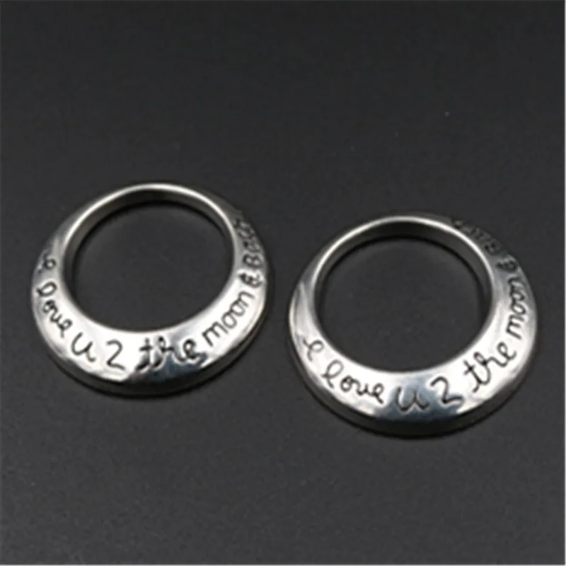 

4pcs Silver Plated I love u2 the moon & back Tag Charm Hollow Metal Round Pendants Retro DIY Jewelry Crafts Making 30mm A552