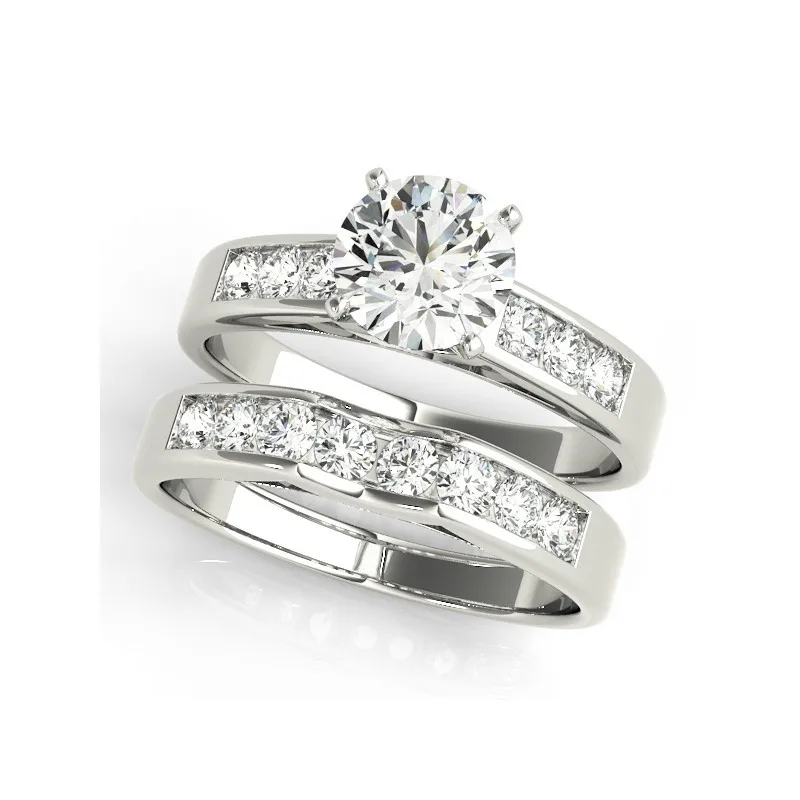 

QYI Fashion Ring Sets For Women 1.0 ct Round Cut Sona Simulated Diamond Jewelry 925 Sterling Silver Engagement Rings