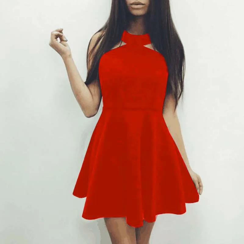 Loneyshow Для женщин Летнее Повседневное платье пикантные милые синие красный черный