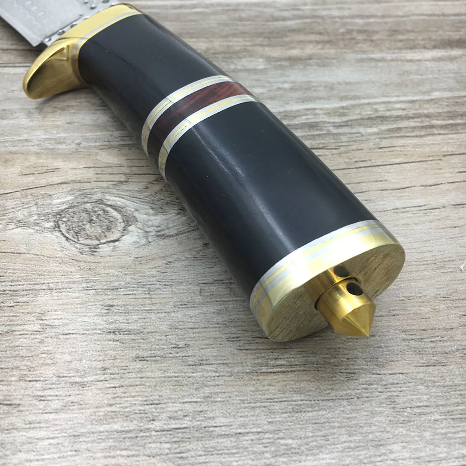 Handmade forged Damascus Steel hunting knife fixed copper ebony handle first layer 59 HRC camping tool Straight | Инструменты