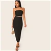 SHEIN/черный однотонный укороченный топ и длинная юбка-карандаш, комплект из двух предметов, приталенная Женский комплект 2 шт., Летний Эластичный обтягивающий комплект из двух предметов в стиле бохо