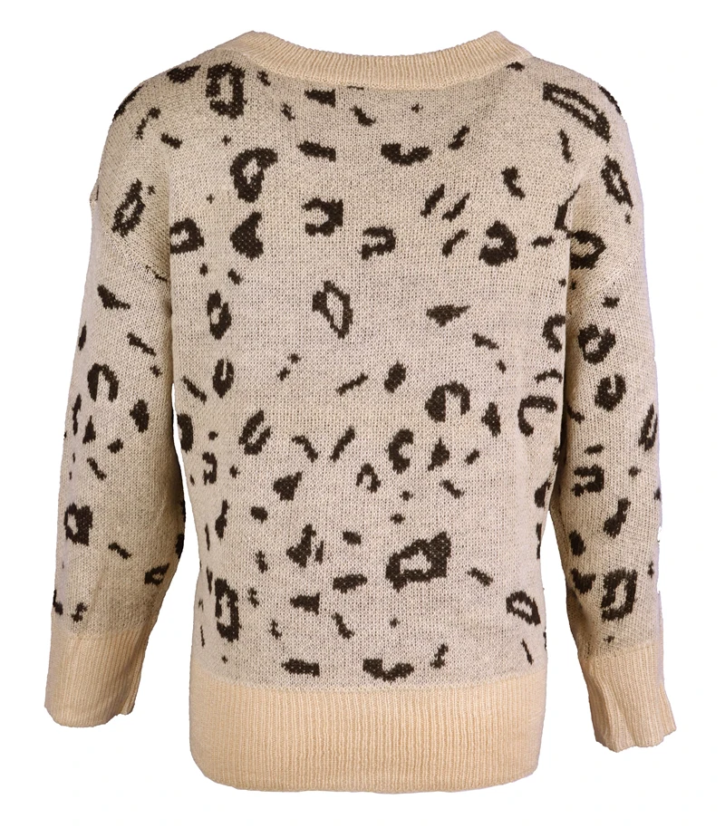 Leopard knitted Sweater Women Autumn Winter Fashion Female Clothing Print Flower O-Neck Outerwear Elegant Trench Overcoats | Женская