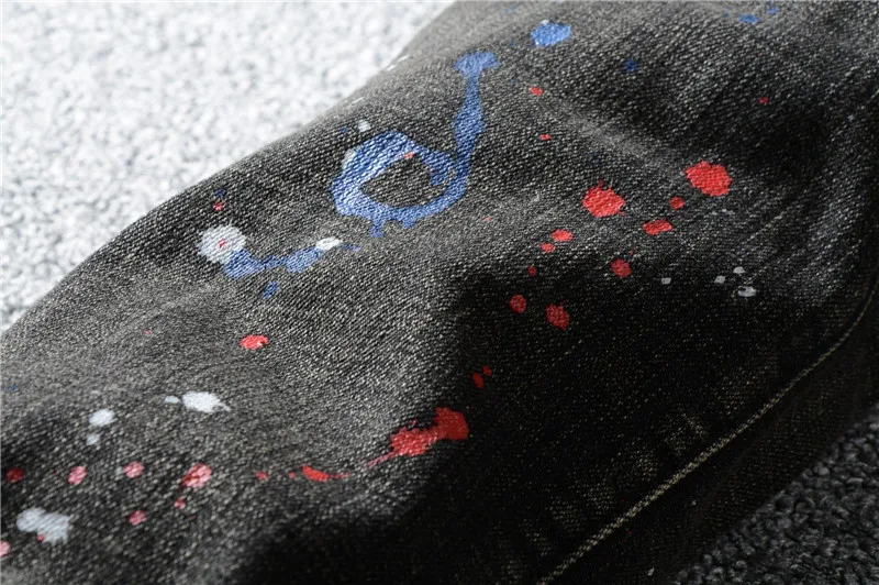 

MORUANCLE Men Hi Street Painted Destroyed Jean Pants Fashion Ripped Printed Denim Trousers With Hole Streetwear Distressed Jeans