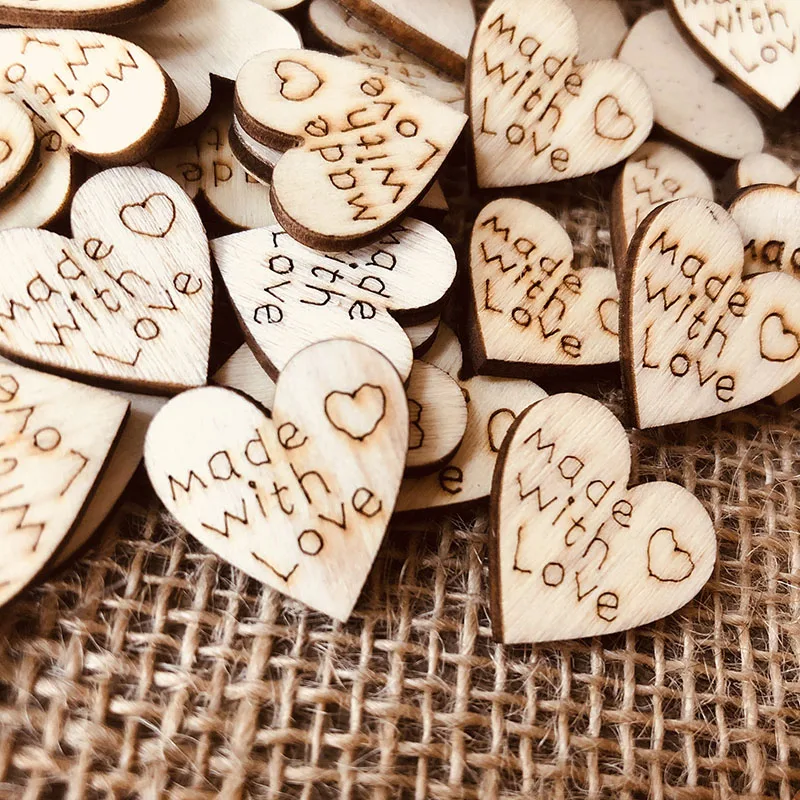100 шт. в форме сердца Сделано с любовью деревянный скрап изготовление открыток