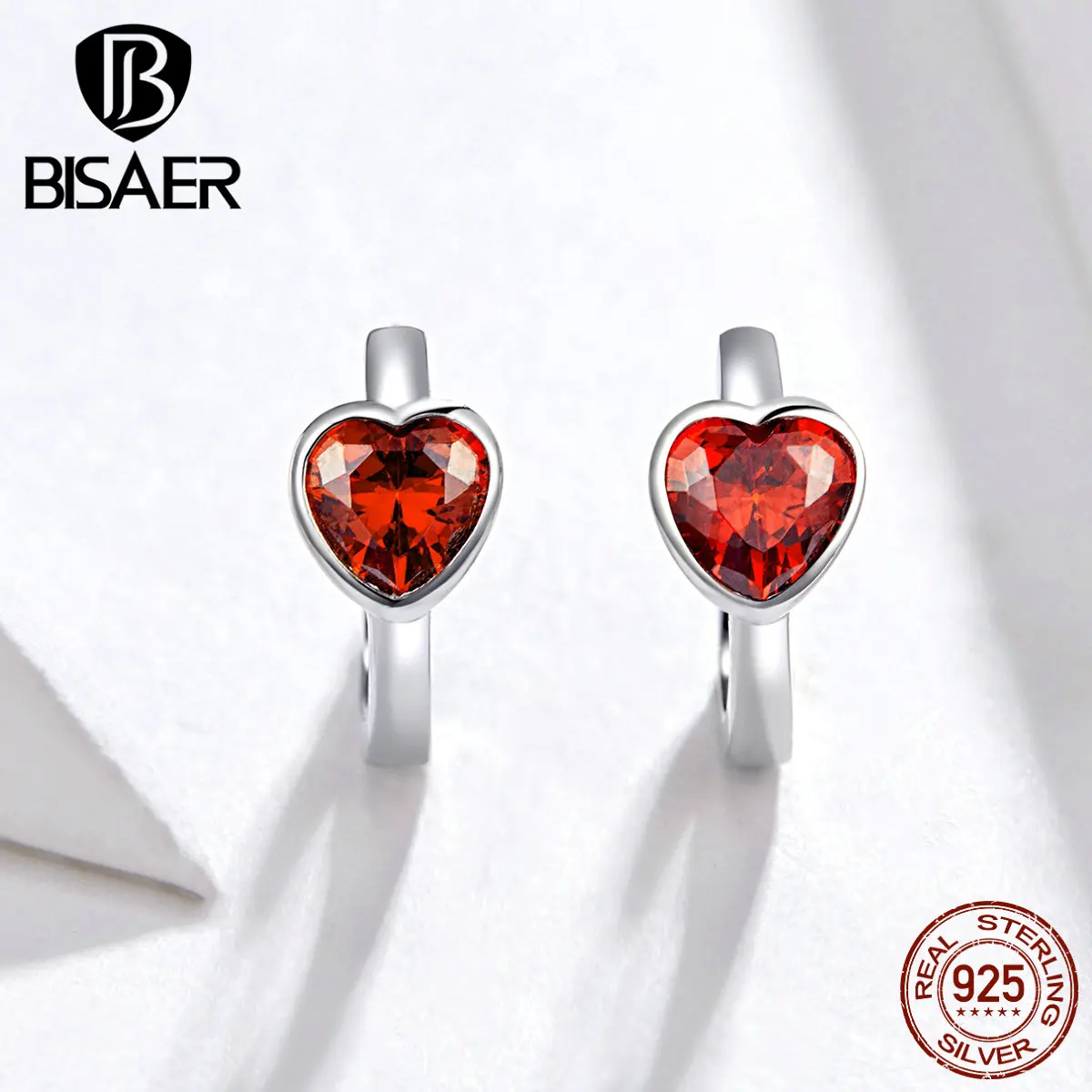 BISAER, романтические 925 пробы, серебряные, красные, в форме сердца, женские серьги, маленькое сердце, серьги-гвоздики, модное ювелирное изделие EFE084