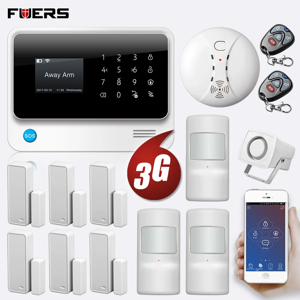 FUERS 3g G90B WiFi GSM сигнализация Охранная домашняя сигнализация 850 900 1800 1900 МГц с экраном дисплей IOS приложение управление SMS сигнализация