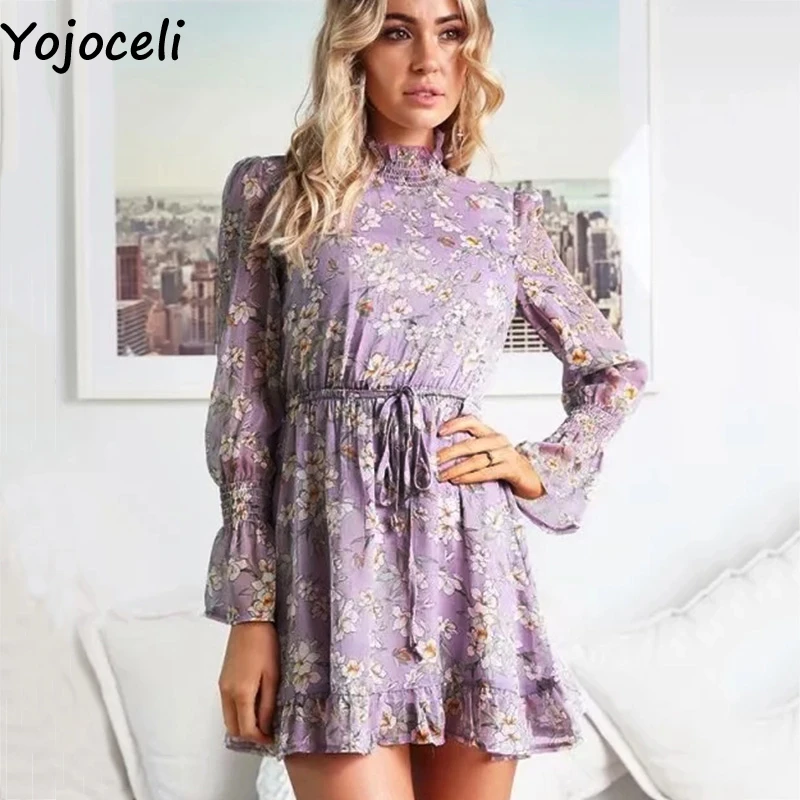 Yojoceli короткое платье с рюшами и цветочным принтом женские осенние элегантные