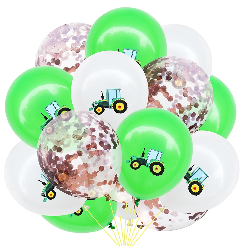 15pcs7 15 шт. мультфильм автомобиль воздушный шар "Конфетти" латекс Желтый трактор, экскаватор шарики на день рождения Cumpleanos Infantiles украшения Дети - Цвет: 15pcs7