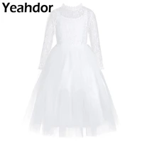 flower girl dress with long sleeves cute white lace for weddings children prom gown girls princess first communion party dresses
