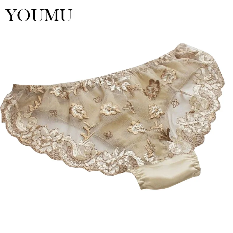 Дамы натурального шелка ASOS пикантные сетчатые Кружева цветочные Трусики брифы