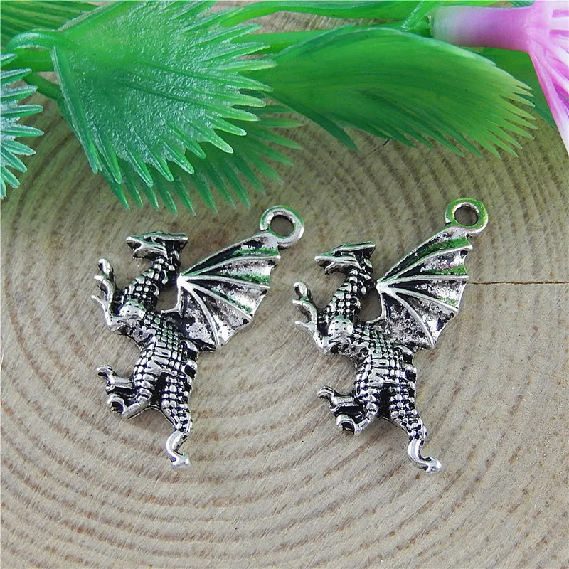 GraceAngie 20pcs Creative Flying Dragon Pendants Charms Finding Silver Color Jewelry Making Key Chain Accessary | Украшения и
