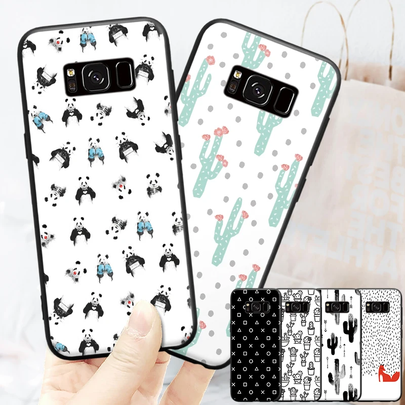Жесткий чехол для телефона Samsung Galaxy A3 A5 A8 J3 J5 J7 с рисунком черно белых кактусов