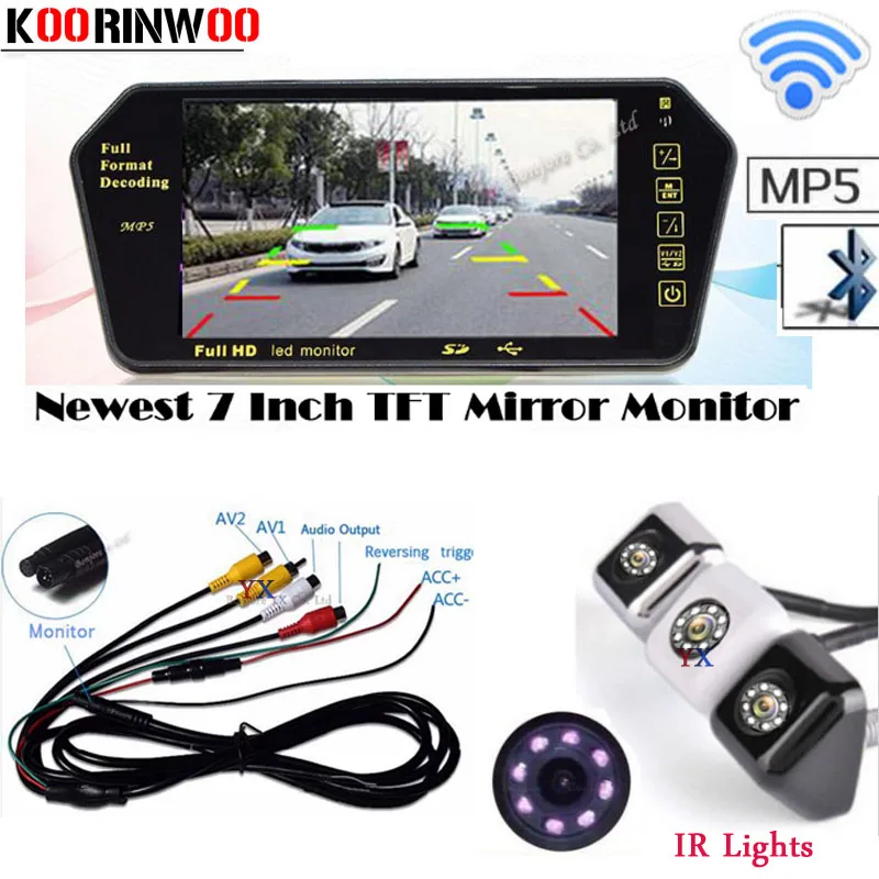 Koorinwoo Беспроводной авто 7 Mirro Мониторы 1024*600 аудио Выход Bluetooth MP5 MP4 FM заднего вида