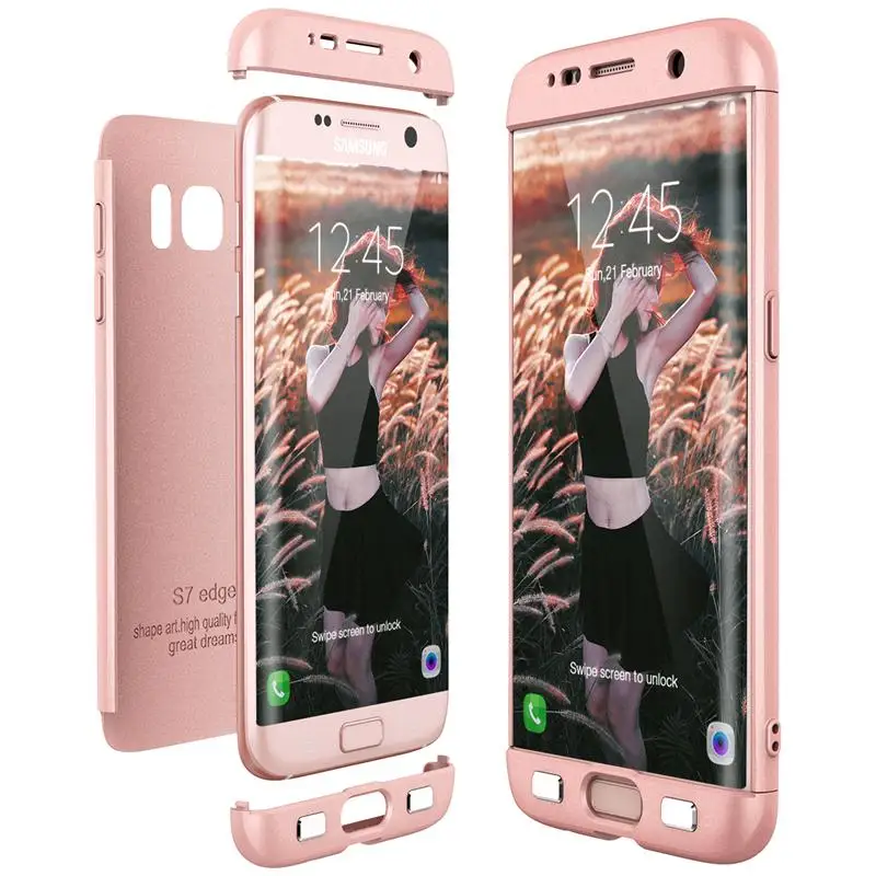 Роскошный Жесткий чехол из поликарбоната для Samsung Galaxy S6 S7 Edge S8 S9 Plus Note 8, чехол A5 A7 A8 Plus, чехол 3 в 1 360, чехол на весь корпус - Цвет: Rose Gold