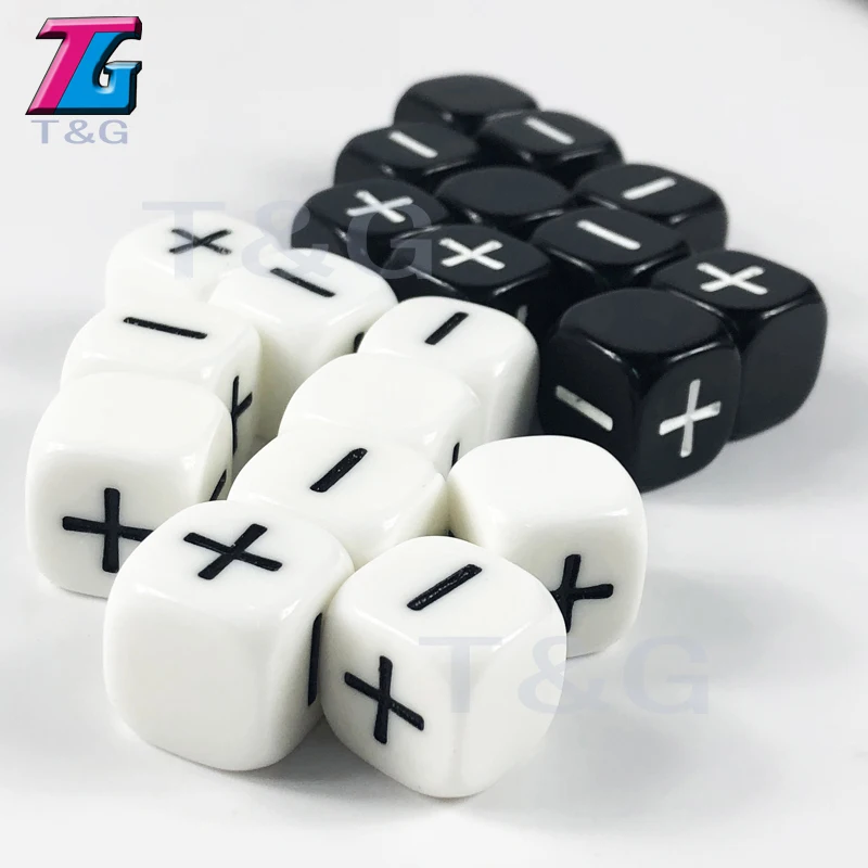 Абсолютно новые 10 шт./лот 2 цвета 16 мм Fate or Fudge Dice, "+" "-" белые и черные пустые лица для специальной настольной игры