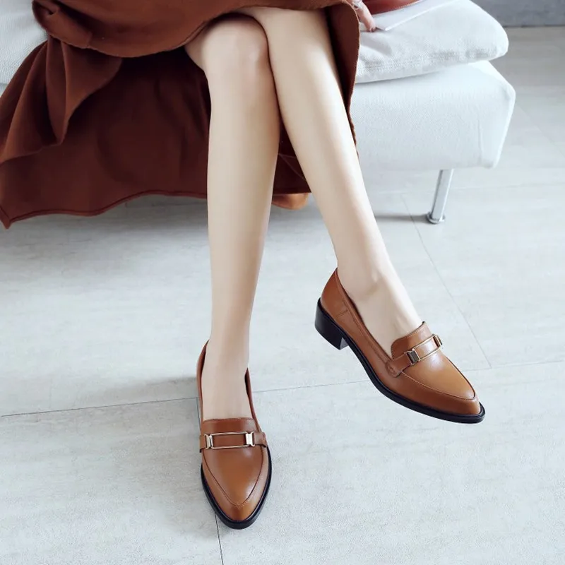 Plus Size 34-43 Spring Autumn Women Casual Pointed Toe Oxford Shoes for Woman Flats Comfortable Slip on Office Lady Single Shoes