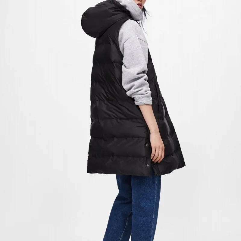 New Winter Womens Thick Warm Vest Coat Fashion Solid Long Hooded Outerwear Female Slim Sleeveless Down Jacket Plus Size XL