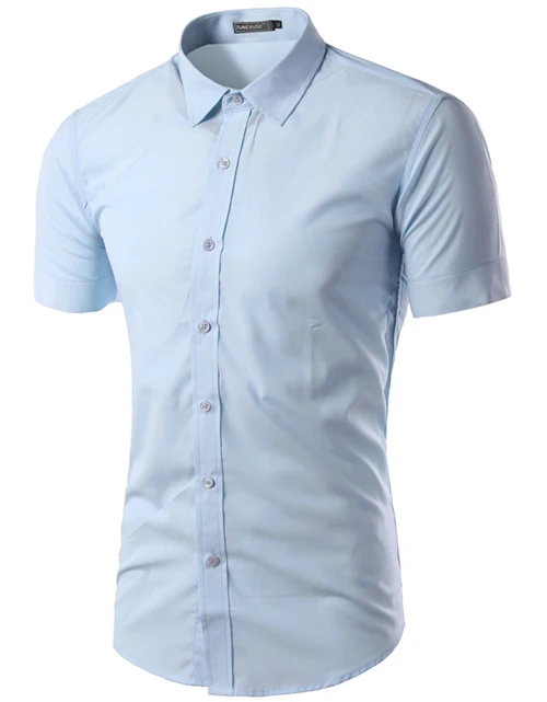 Lt Blue Мужская рубашка с коротким рукавом, приталенная, Camisa Social Masculina Chemise Homme, новинка, летняя мужская однотонная деловая рубашка 6537 - Цвет: Lt Blue