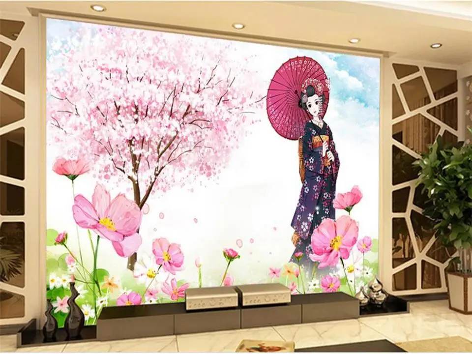 

3d обои, фотообои на заказ, Фреска для гостиной, японское кимоно, девушка, цветок, картина, диван, фон для телевизора, Нетканая наклейка