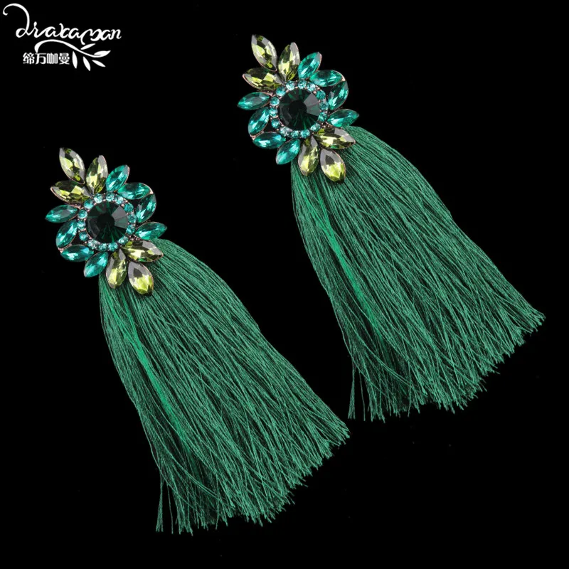 Dvacaman, брендовые этнические длинные серьги с кисточками, женские, Boho, цветные, хрустальные стразы, висячие, для женщин, массивные, вечерние, ювелирные изделия