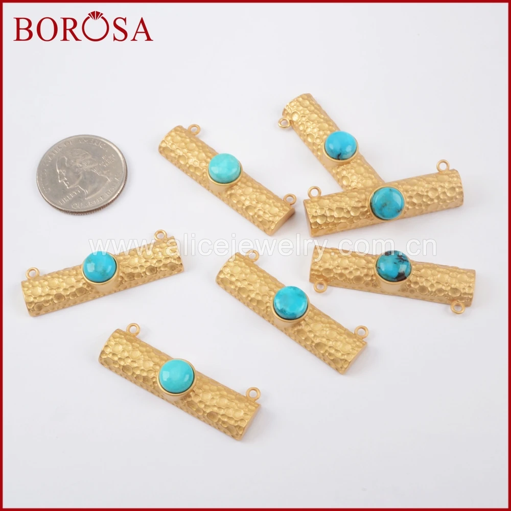 Прямоугольный круглый синий Howlite камень бороса золотого цвета соединитель