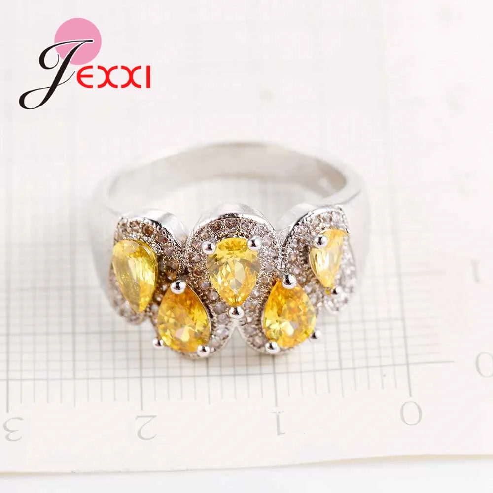 

High Quality Genuine 925 Sterling Silver Water Drop Crystal Finger Rings for Women White AAA Zircon Engagement Jewelry