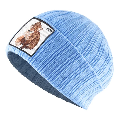 Зимняя женская шапка Осенняя Вязаная Шерстяная Skullies Женская вышитая береты бини кепки в стиле хип-хоп Милая лиса горрас - Цвет: Небесно-голубой