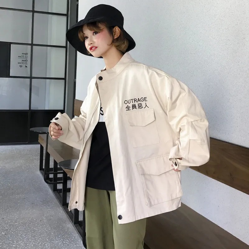 2018 письмо вышитые куртка Корейская свободная Bf Harajuku с длинным рукавом