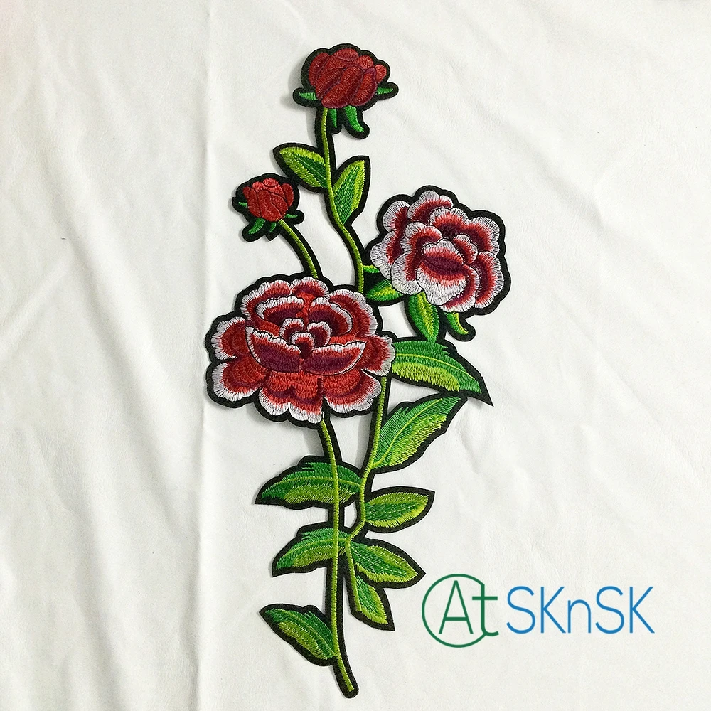 Красный цвет пион цветок вышивка железа на мотиве шить исправление вечернее