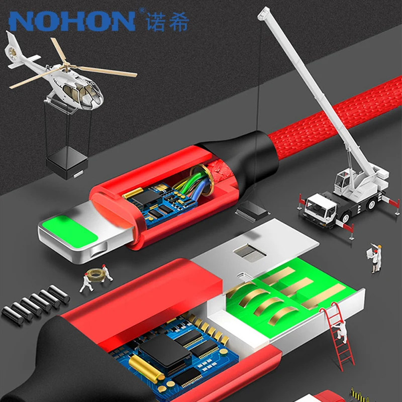 NOHON освещения Micro Тип usb C кабель 3 в 1 для iPhone 7 8 6 Plus X Ipad Mini samsung S8 Xiaomi LG зарядные