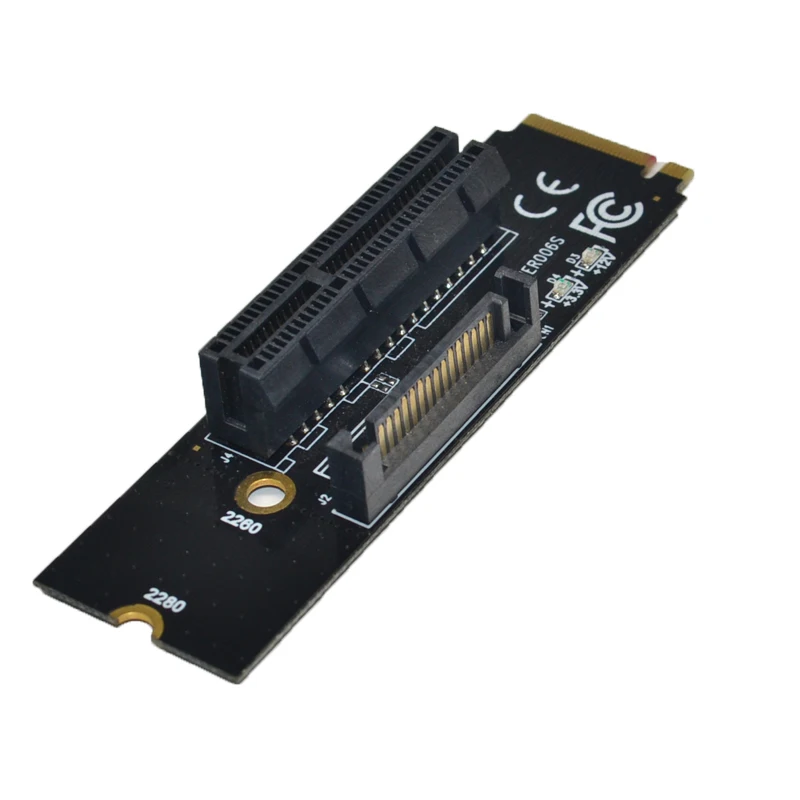 Новейший NGFF M.2 к PCI-E 4X Riser Card M2 M ключ к PCIe X4 адаптер со светодиодный индикатор SATA стояк силовой проводки для майнинга биткоина