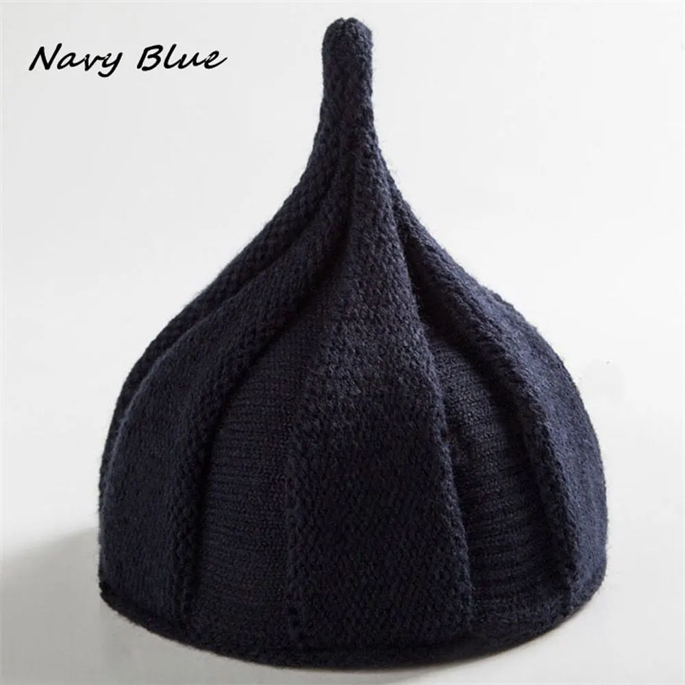 Navy Blue Милая Детская забавная шапка-ветряная мельница, вязаные остроконечные шапочки в форме шапочки, теплая зимняя шапка для мальчиков и девочек, вязаная крючком шапка с заостренным носком и скрученным цветком - Цвет: Navy Blue