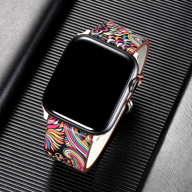 Colorful red 44 мм 40 мм ремешок для apple watch ремешок китайский стиль кожаный ремешок 42 мм 38 мм correa aple watch iwatch series 4 3 2 1 Аксессуары - Цвет ремешка: Colorful red