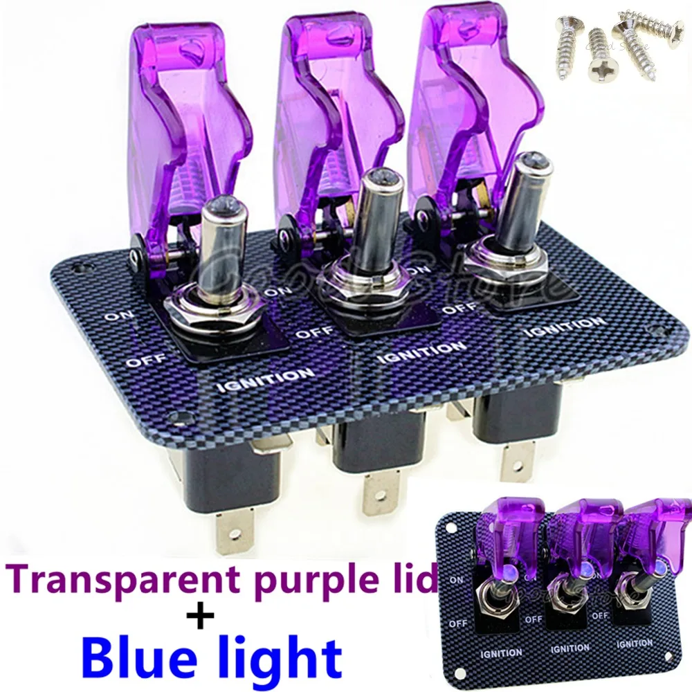 

Прозрачная фиолетовая крышка 1CPS с синим светом, 12 В, светодиодная защитная крышка, переключатель для самолета, панель поверхности из углеро...
