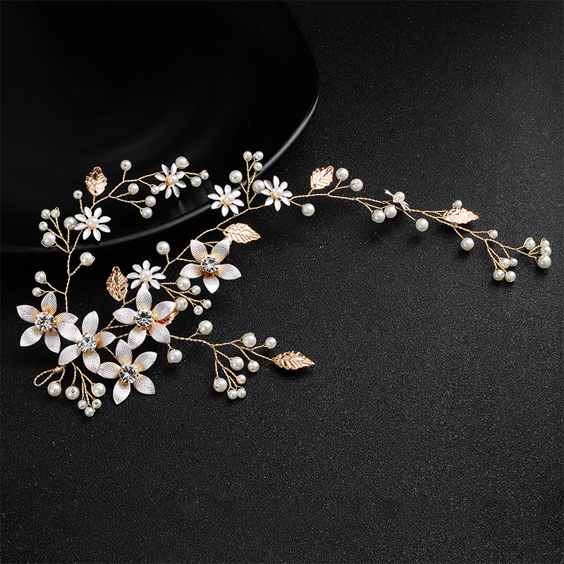 Женская свадебная повязка на голову с жемчугом цветами и листьями|Украшения для