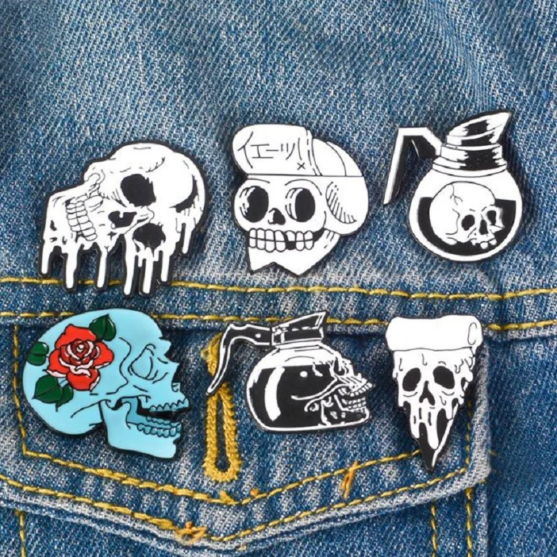 Exquisite fashion new teapot skull cowboy badge Terrorist pizza rose flower brooch gift men's ladies universal | Украшения и