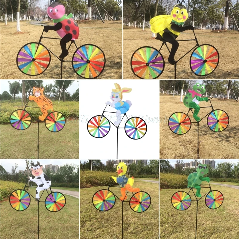Милый 3D животное на велосипеде ветряная мельница ветер Spinner Whirligig сад газон двор Декор