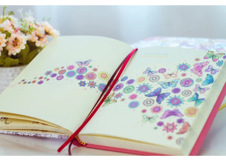 

2019 Kawaii Cute Korean Floral Printing Book Colorful Flower Line Notebook Hardcover Personal Journal Dairy Sketchbook For Girls
