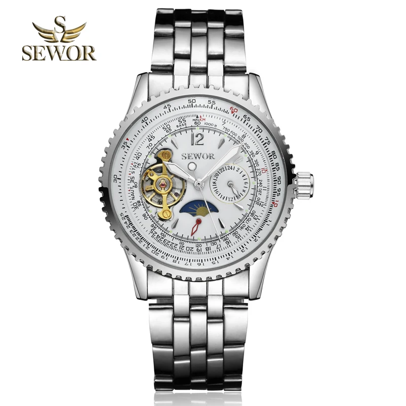 SEWOR мужские новые модные многофункциональные полностью стальные военные часы