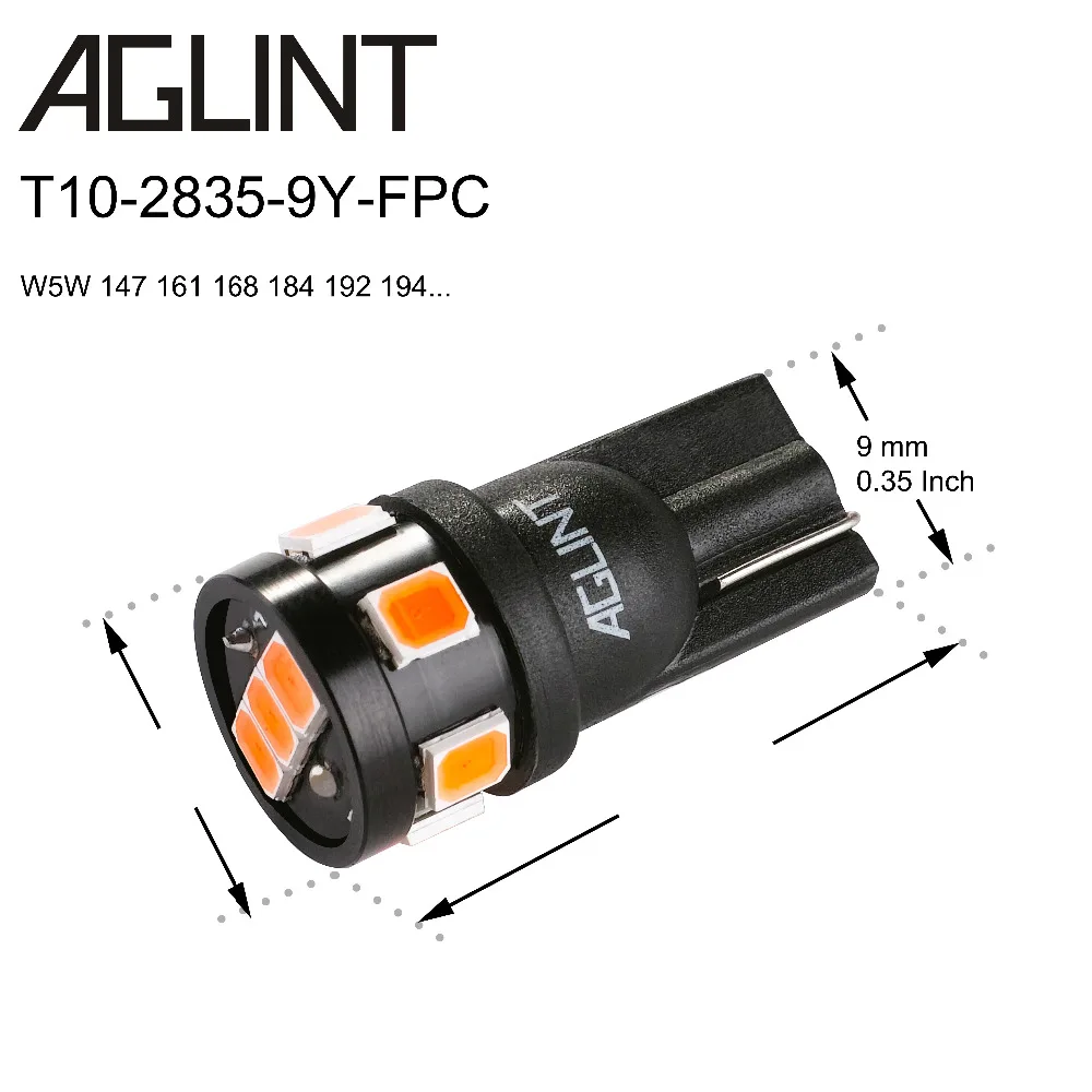 AGLINT 10 шт. Янтарный T10 W5W 168 2825 194 светодиодный лампы для авто Подсветка салона двери Купол Карта лампы для чтения светильник желтого цвета 12V