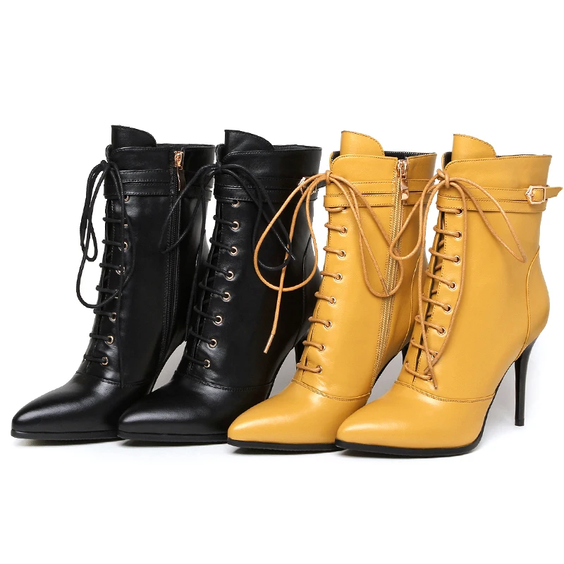 Женские ботильоны на очень высоком тонком каблуке молнии из коровьей кожи