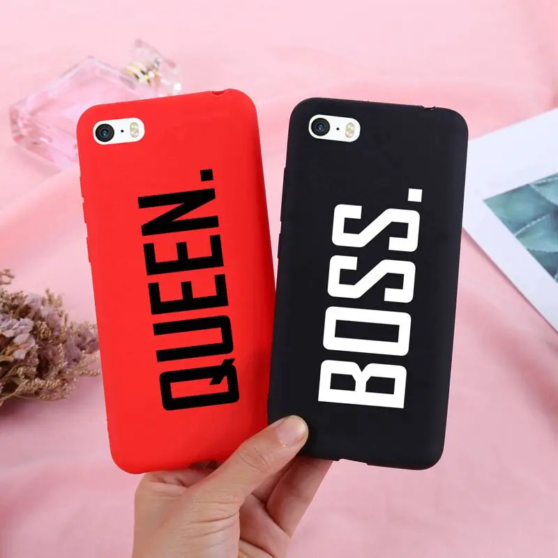 Чехол для телефона с буквами queen& Boss для iPhone 4, 4S, 5, 5S, SE, Ультра мягкий силиконовый чехол для iPhone X, XS, Max, XR, 6 S, 7, 8 Plus, 11 Pro