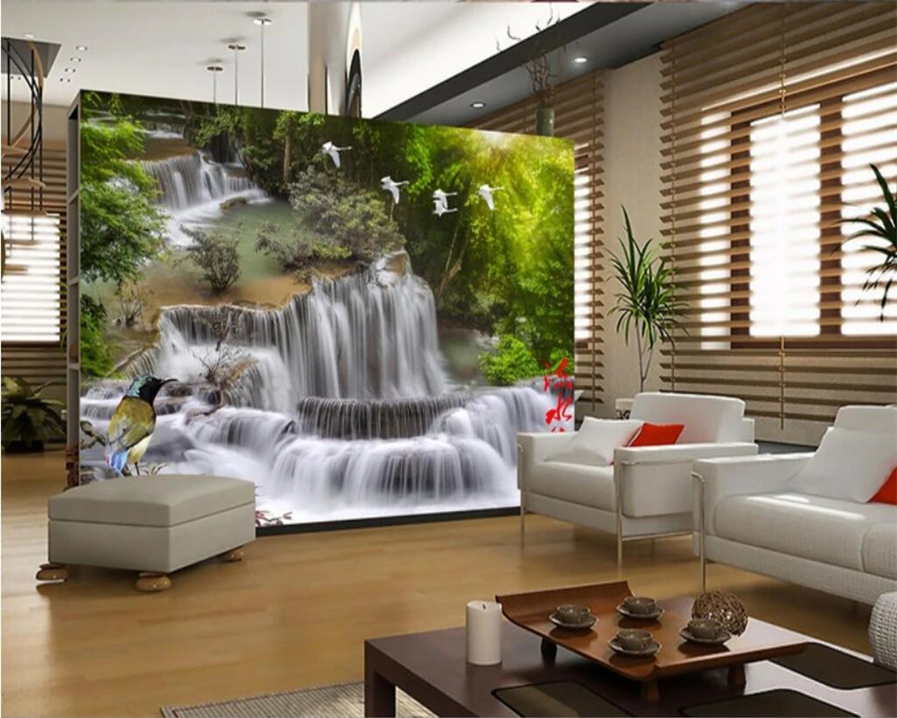 beibehang Home Decorative Wallpaper HD Landscape Waterfall Flying Bird TV Wall Background mural 3d wallpaper | Обустройство дома