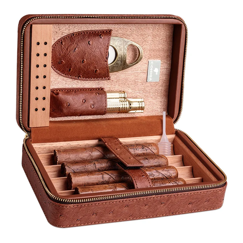 CIGARLOONG cohiba кожаный портсигар Портативный хьюмидор увлажнитель с сигарой резак и зажигалка с защитой от ветра BH-1001