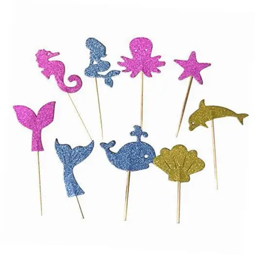 Glitter Super Mermaid Theme birthday cupcake toppers nautical beach wedding sea bridal shower party decoration | Дом и сад