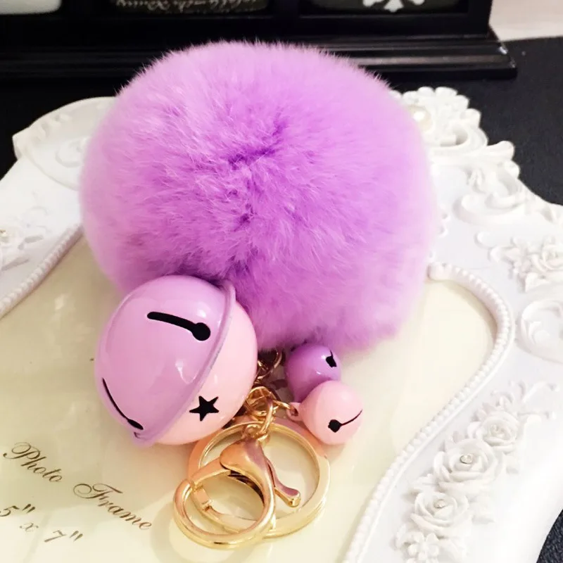 Модный брелок в виде кролика 8 см с помпоном из пушистого меха металлические