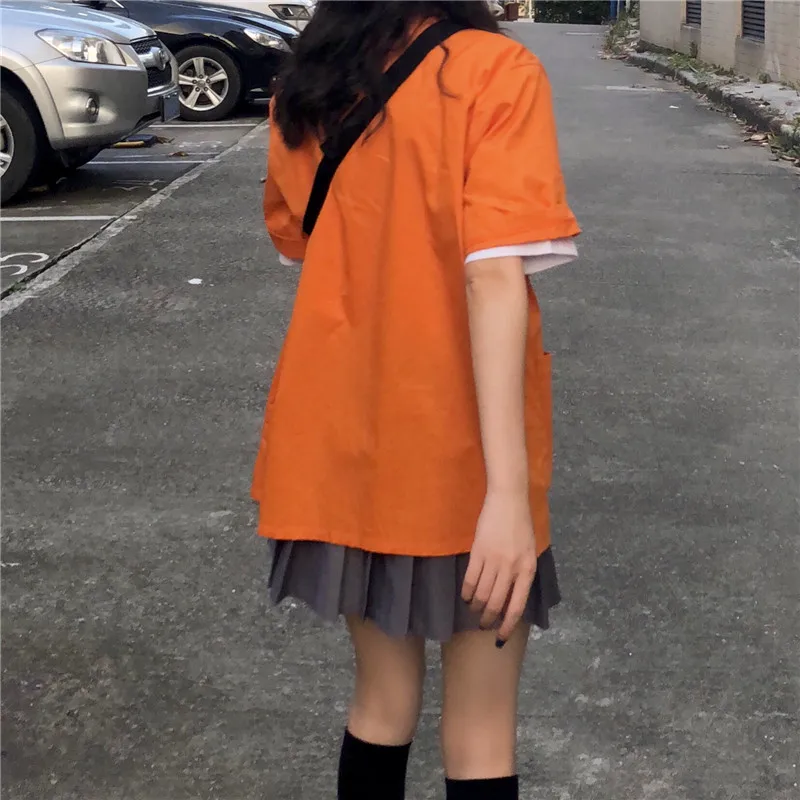 fashion brand Korean loose Safari style pockets short sleeve turn-down collar Blouses Shirts Women's Clothing summer new tops |