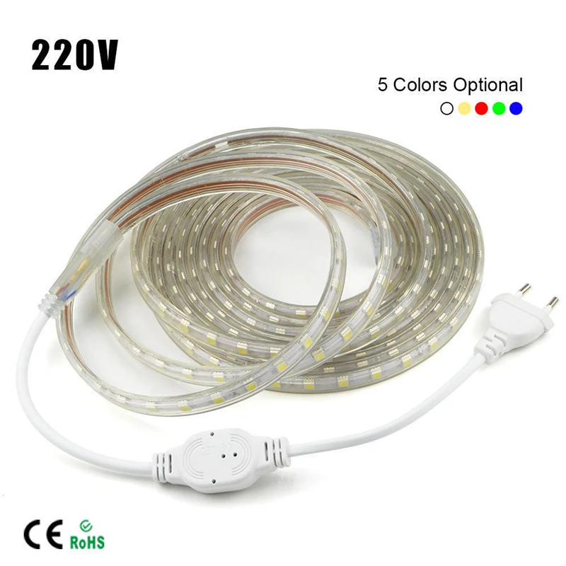 SMD5050 AC 220 В Светодиодная лента гибкий свет 60 светодиодов/м водонепроницаемая