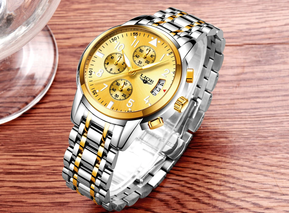 Mens Watches Top Brand Fashion Chronograph LIGE Black Quartz Watch Stainless Steel Automatic Date Watch Relogio Masculino
