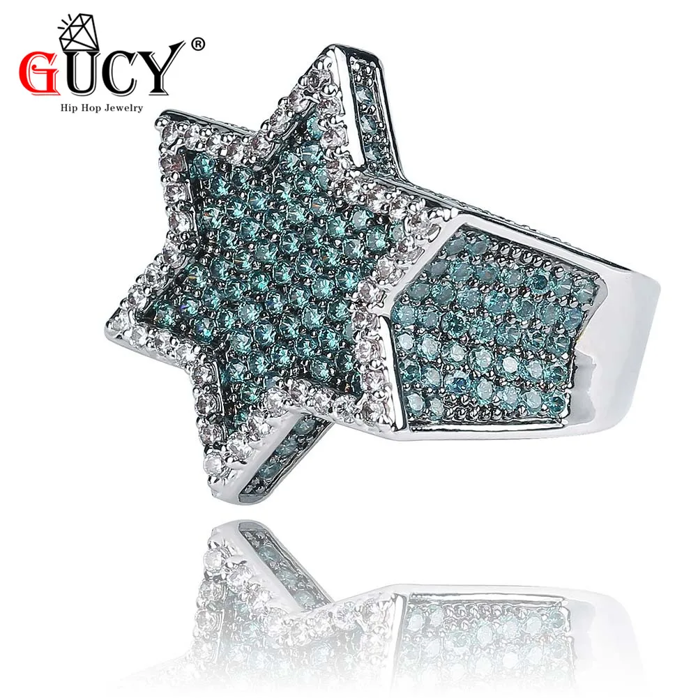GUCY, кольцо с шестигранной головкой, кольца Iced Out для мужчин/женщин, микро проложили золото, серебро, цвет, отделка, кубический циркон, шарм, хип-хоп ювелирные изделия